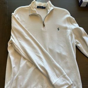 Cream Polo is quarter zip pullover